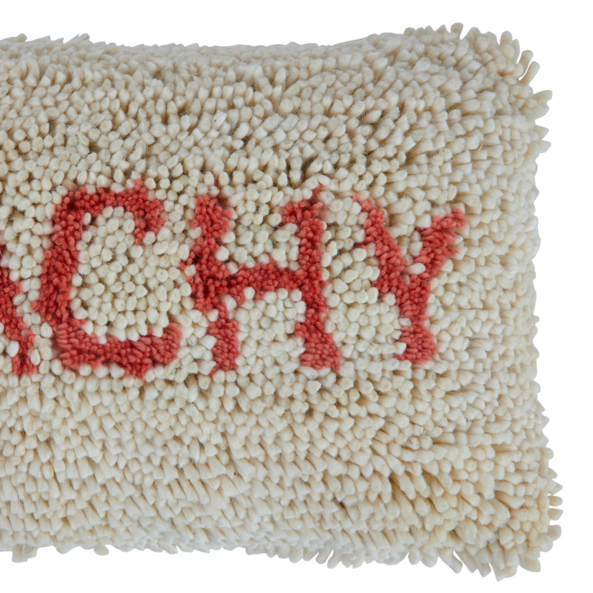Hello Honey® Cream & Red "Peachy" Tufted Wool & Cotton Lumbar Pillow